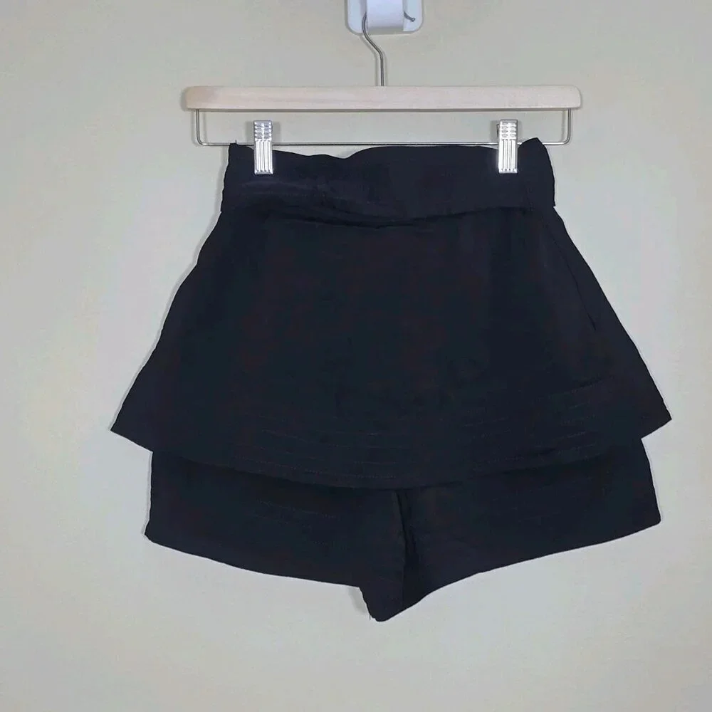 Maje Iloz Tiered Short Women 36 Black High Rise Pockets Belt Side Zip Goth Twill